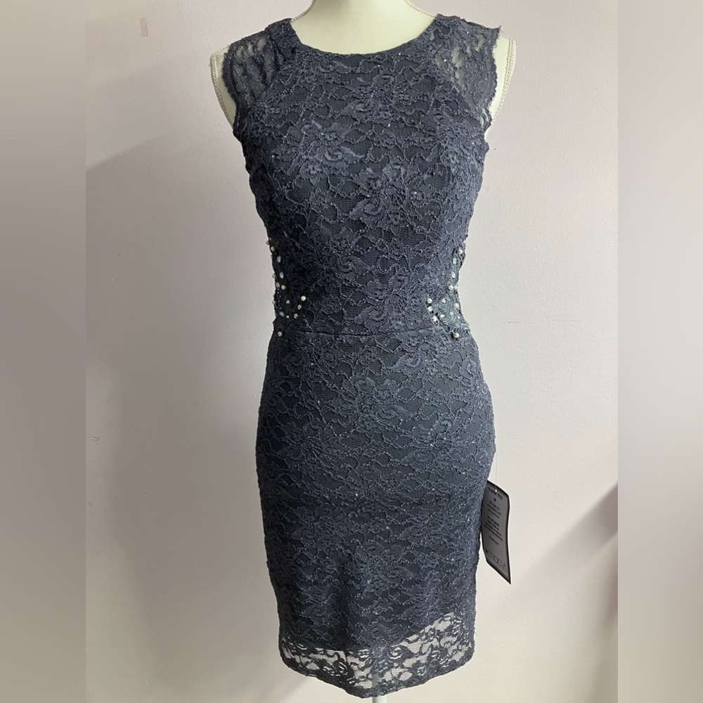 Women’s Sleeveless Cocktail Dress, Sz 9, Gray, Lace, Contoured, City Studio